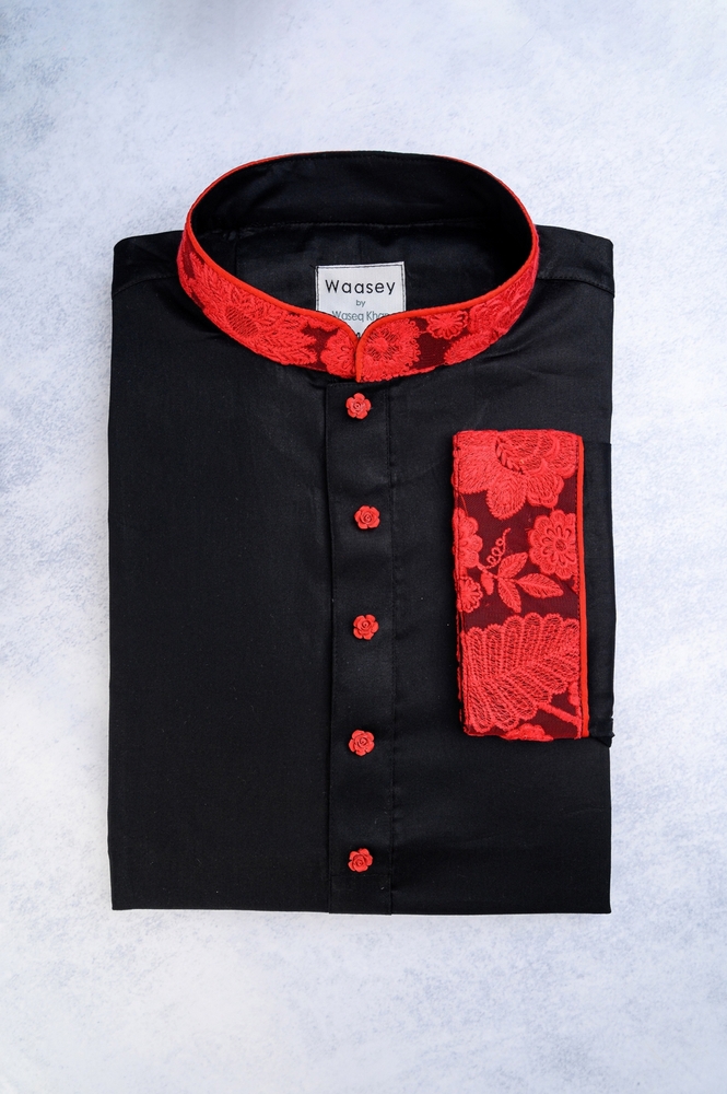 Bold Black & Red Contrast Panjabi
